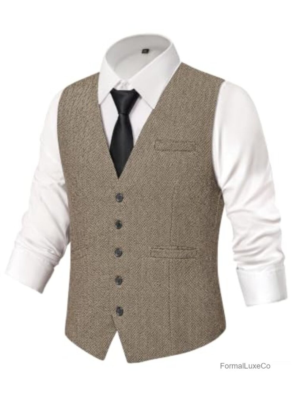 Mens Tweed Suit Vest Polyester Herringbone Waistcoat Formal Dress Vest
